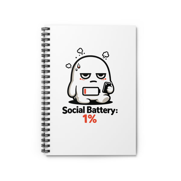 1% Social Battery Spiral Notebook — Funny Burnout Journal Gift